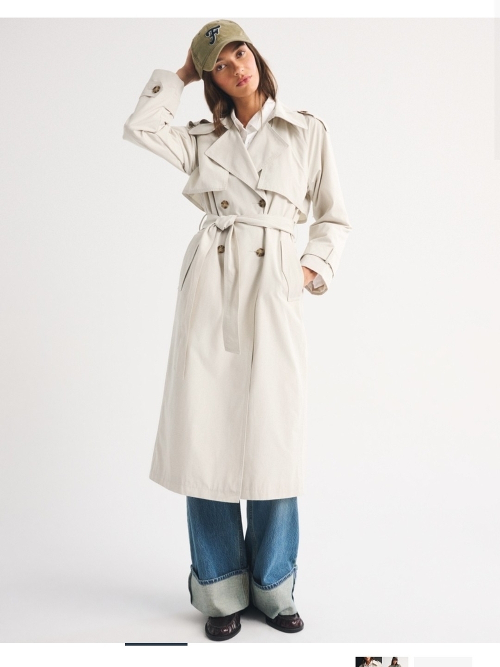 Abercrombie & Fitch Light Beige Double-Breasted Trench Coat